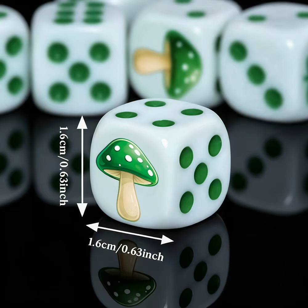 6Pcs Cute Green Mushroom D6 Di - Board Game Night 评论和价格