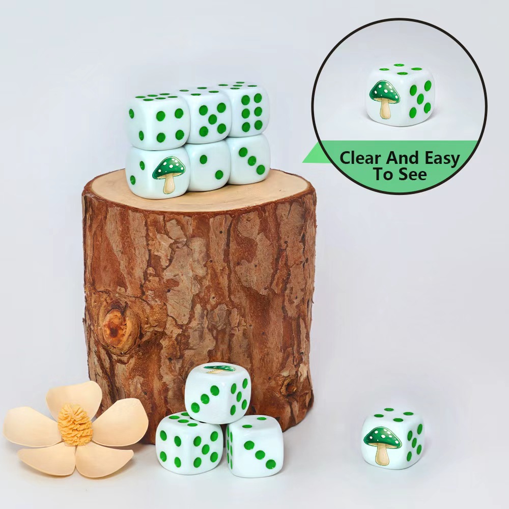 6Pcs Cute Green Mushroom D6 Di - Board Game Night 评论和价格